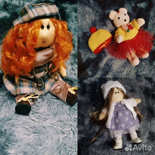 Куклы и медведь ручной работы