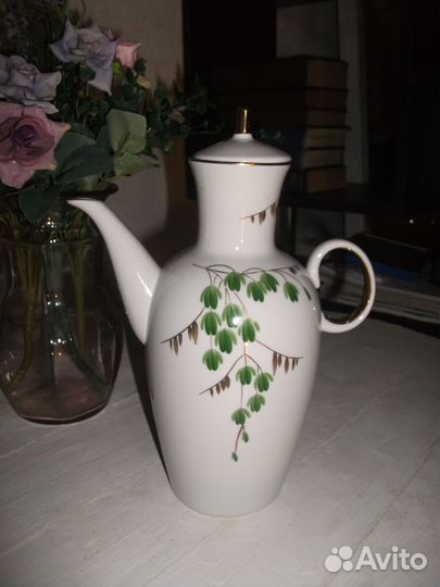 Чайник Зеленая ветка фарфор СССР лфз 60-е гг