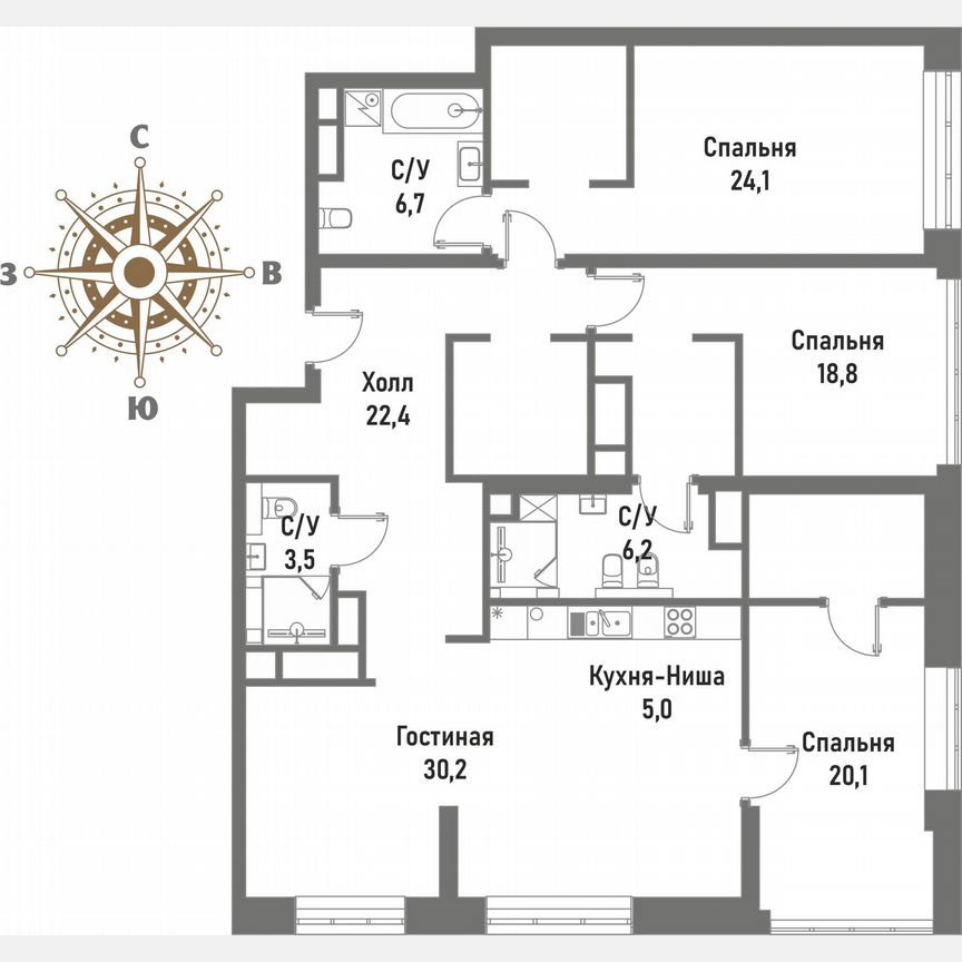 3-к. квартира, 137,3 м², 18/20 эт.