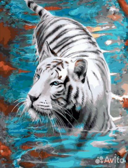 Картина по номерам 40x50 Белый тигр в озере