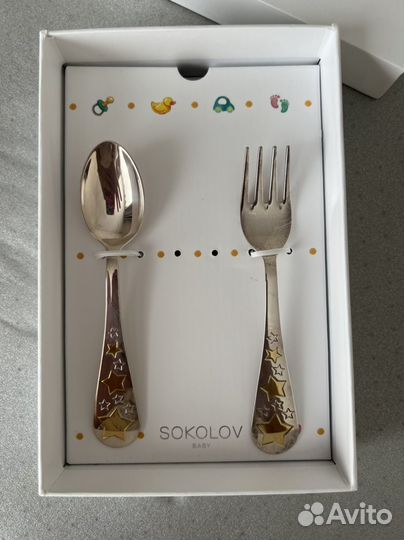 Детские ложка и вилка серебро с позолотой