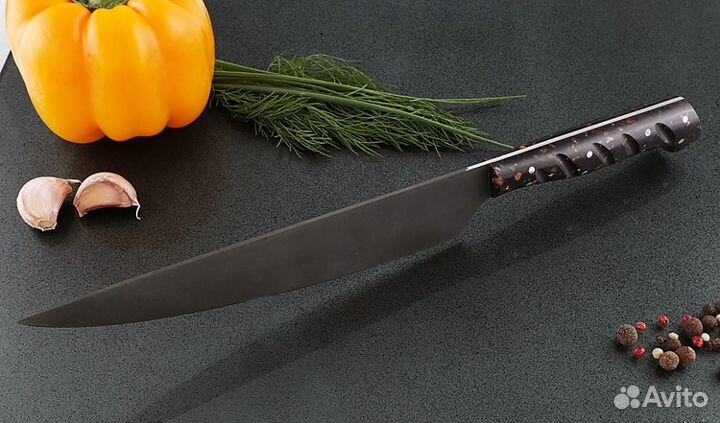 Нож Шеф №8 сталь Х12мф, рукоять коричневый акрил