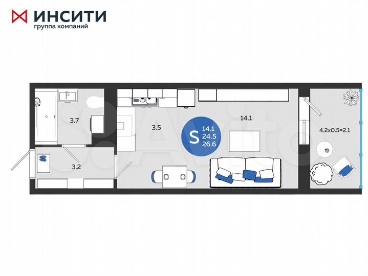 Квартира-студия, 26,6 м², 18/24 эт.