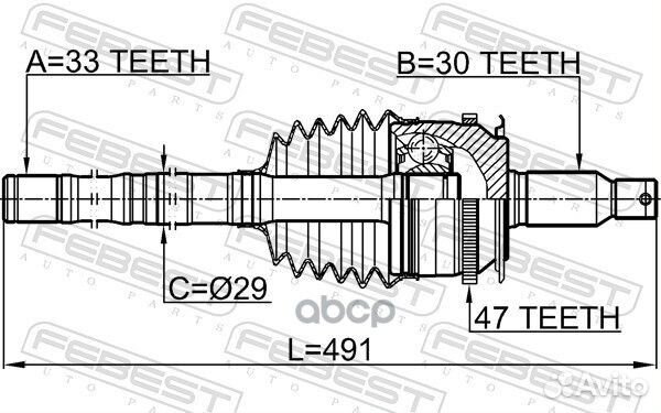 Шрус наружный с валом правый 33x490x30 mitsubis