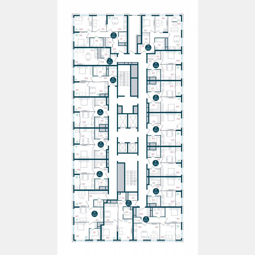 2-к. квартира, 54 м², 22/32 эт.