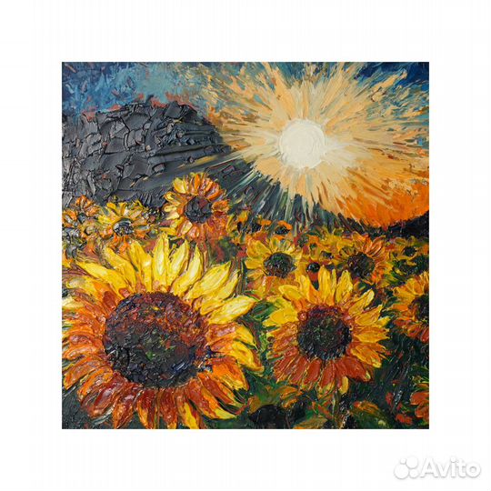 Картина маслом. Подсолнухи 15х15 см. В наличии