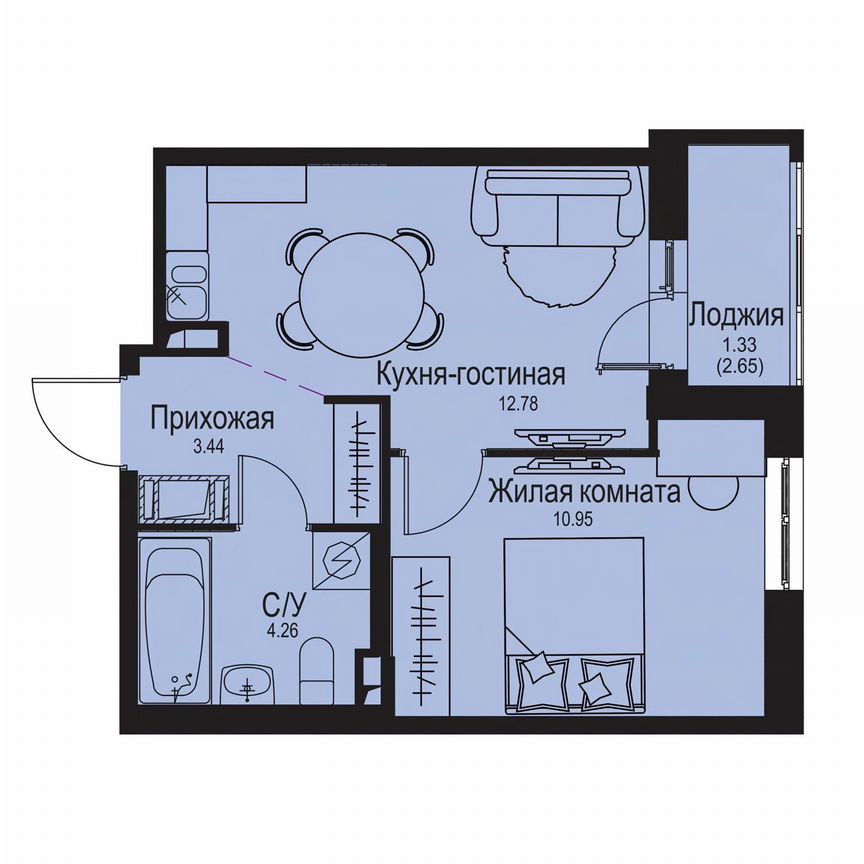 1-к. квартира, 32,8 м², 8/9 эт.