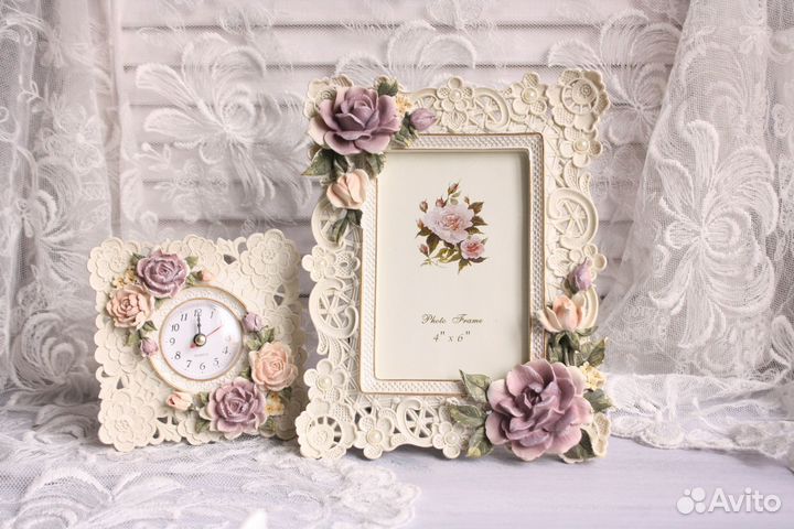 Фоторамка с розами бежевая винтажная