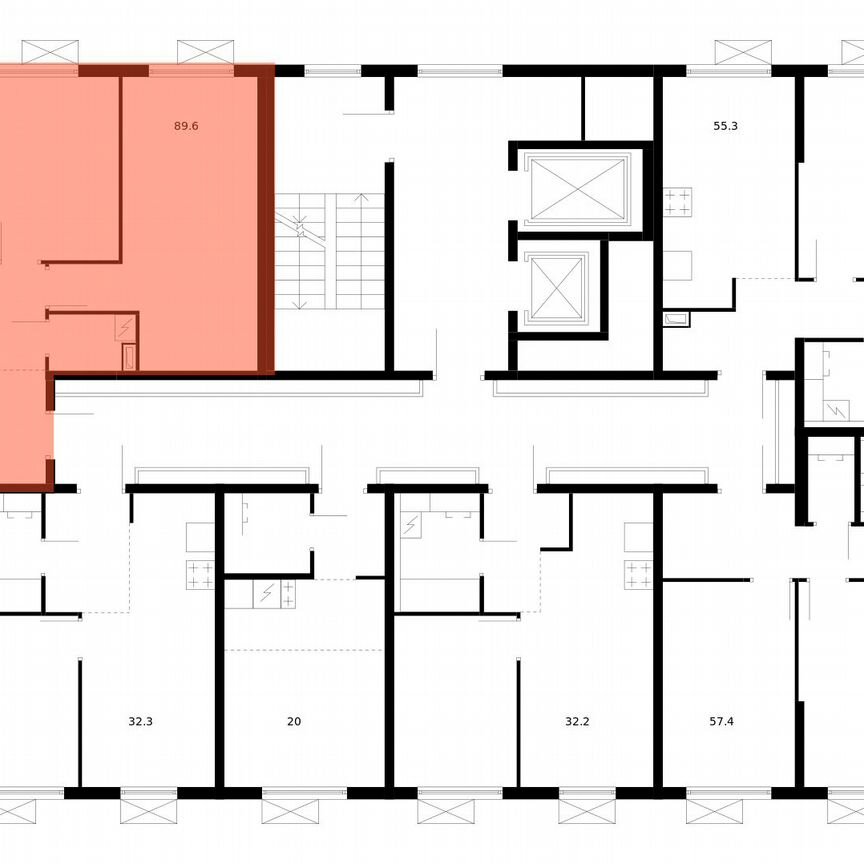 3-к. квартира, 89,6 м², 3/16 эт.