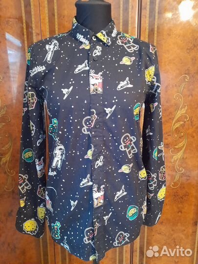 Прикольная рубашка с новогодним принтом cropp 44 р
