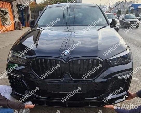 Губа передняя BMW X6 G06 черный глянец
