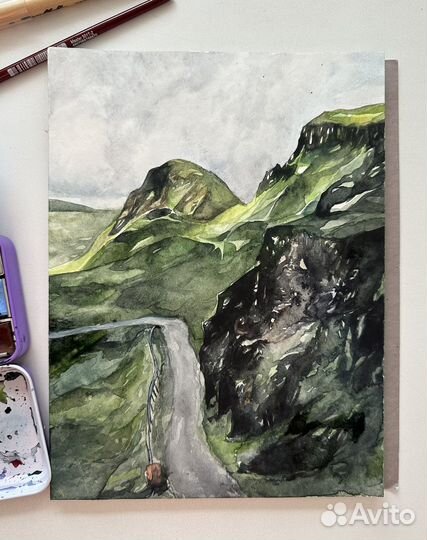 Рисунок акварелью «Горная дорога»