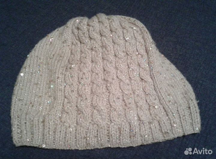 Женская шапка, шерсть+пайетки, р 56