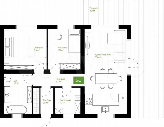 Дом 67 м² на участке 6,9 сот.