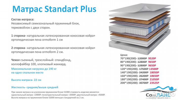 Матрас анатомический 90*200 с кокосом