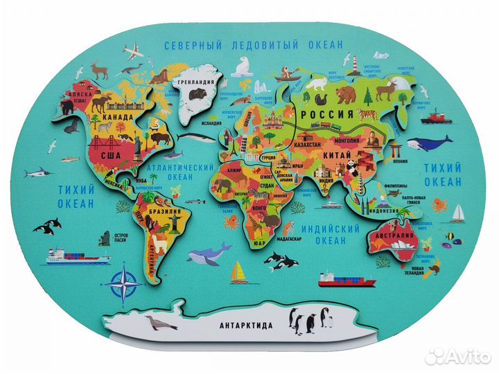 Деревянный пазл карта мира Липецк