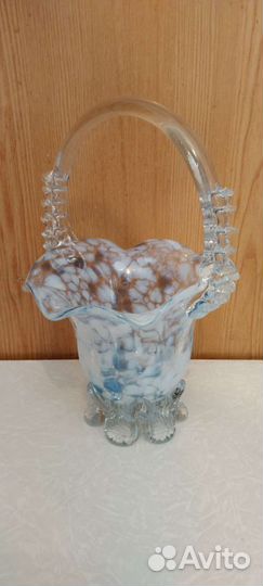 Ваза, конфетница, корзинка, стеклянная, СССР