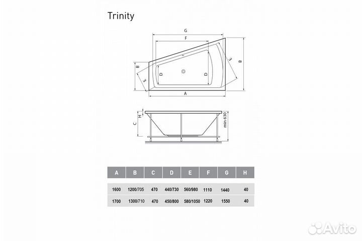 Ванна акриловая правосторонняя Vayer Trinity Гл00