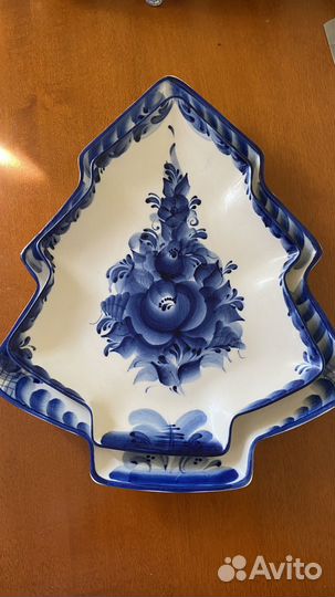 Блюдо Елочка Гжель