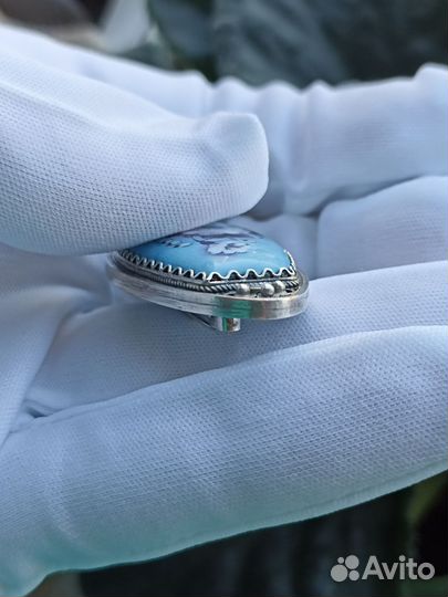 Брошь СССР мельхиор скань финифть голубая