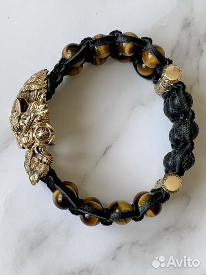 Мужской браслет Тигр из натуральной кожи и камней