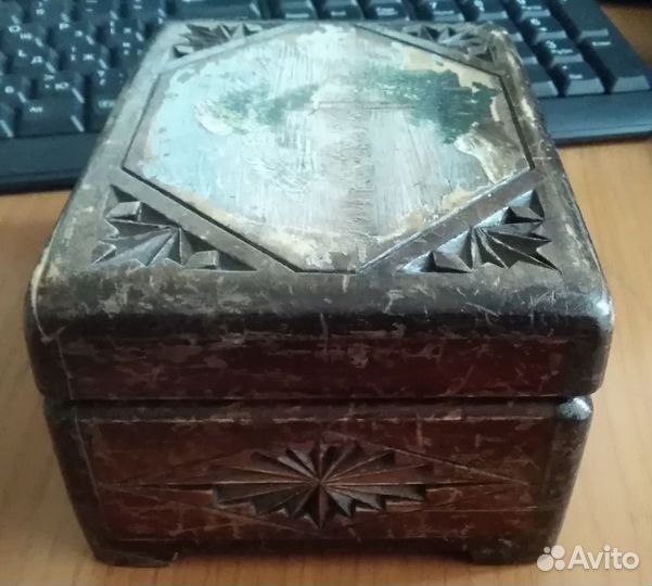 Шкатулка, старинная, дерево, штамп артели