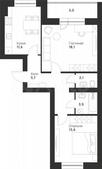 2-к. квартира, 64 м², 2/5 эт.