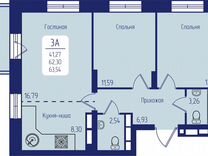 3-к. квартира, 63,5 м², 16/25 эт.