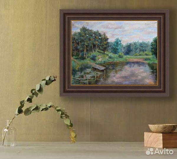 Картина маслом Русский пейзаж Лесное озеро