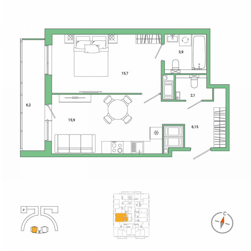1-к. квартира, 46,9 м², 25/25 эт.