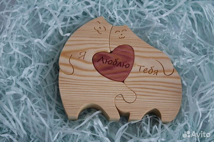 Деревянный Пазл Котики и Мишки признание в любви