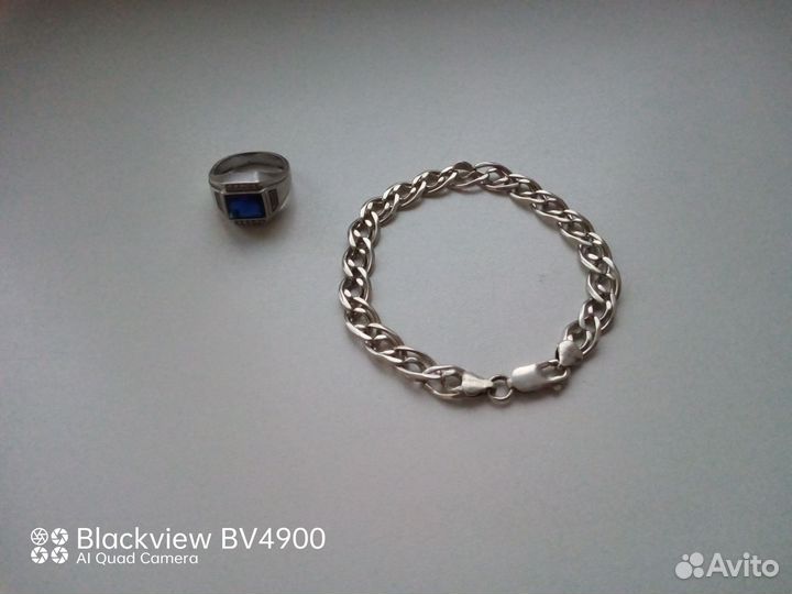 Серебряный браслет мужской+печатка бу