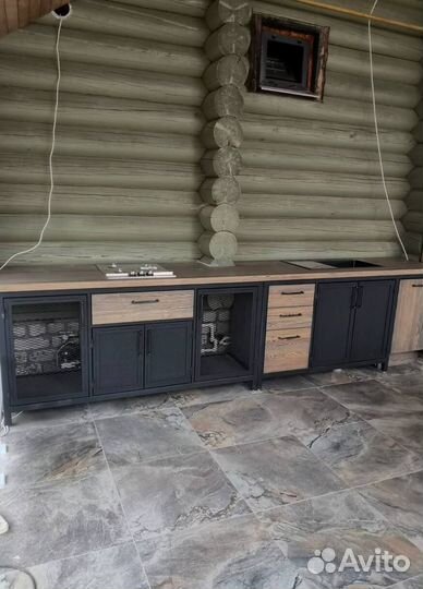 Кухня из дерева в стиле лофт