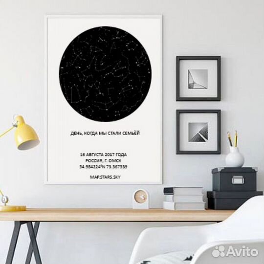 Подарок, постер, картина, карта звёздного неба