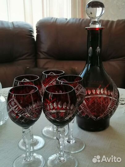 Графин и бокалы, гранатовый хрусталь, Германия