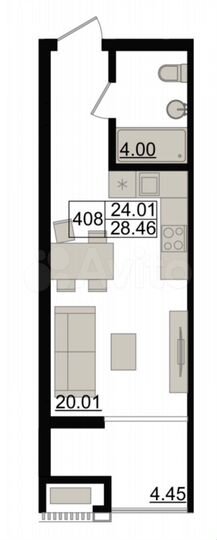 Апартаменты-студия, 28,5 м², 4/8 эт.