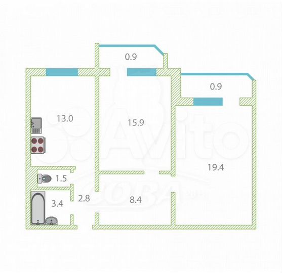 2-к. квартира, 66 м², 2/10 эт.