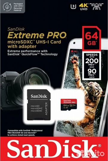 MicroSD 64GB SanDisk Class 10 Extreme Pro A2 V30 U