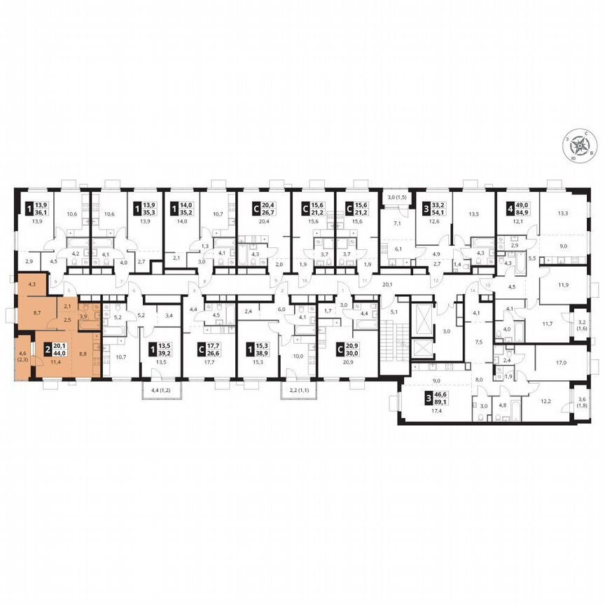 1-к. квартира, 44 м², 4/15 эт.