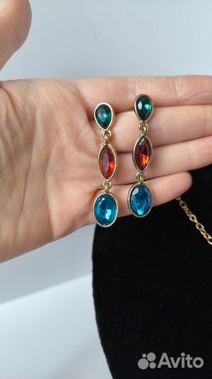 Серьги висячие с камнями бижутерия под золото