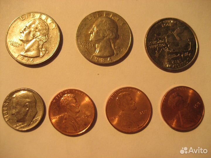 Монеты Liberty Quarter dollar,one dime,one cent