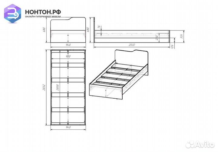 Кровать Rich 0.9 дуб крафт золотой / мята / сумере