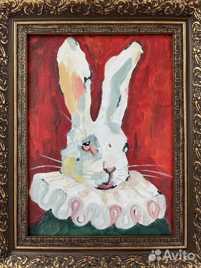 Картина маслом Белый кролик 20х15 холст