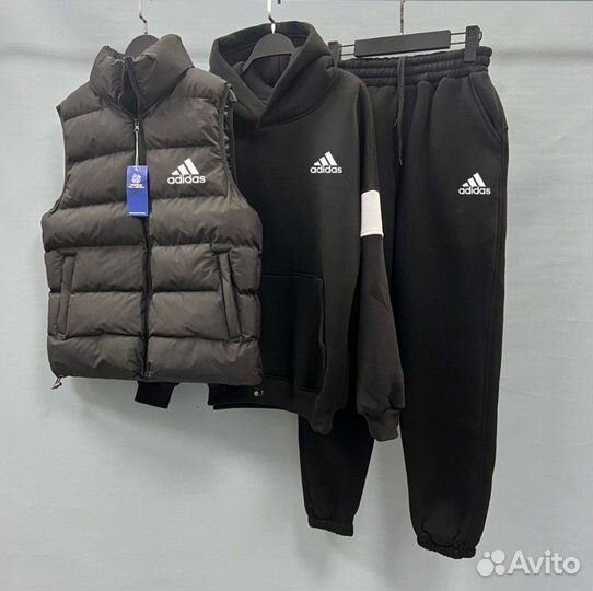 Мужской флисовый спортивный костюм Adidas тройка