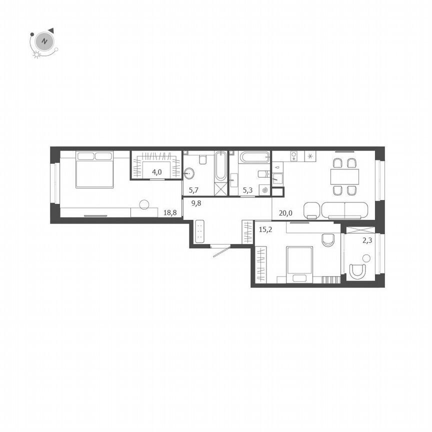 2-к. квартира, 81,1 м², 6/9 эт.