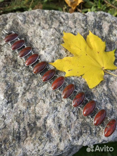 Советское колье, браслет, серебро 916, Яшма