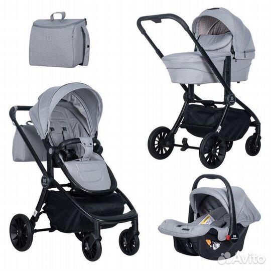 Коляска 3в1 Baby shell grey black