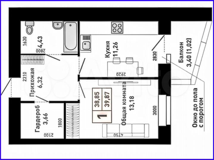 1-к. квартира, 39,9 м², 15/16 эт.