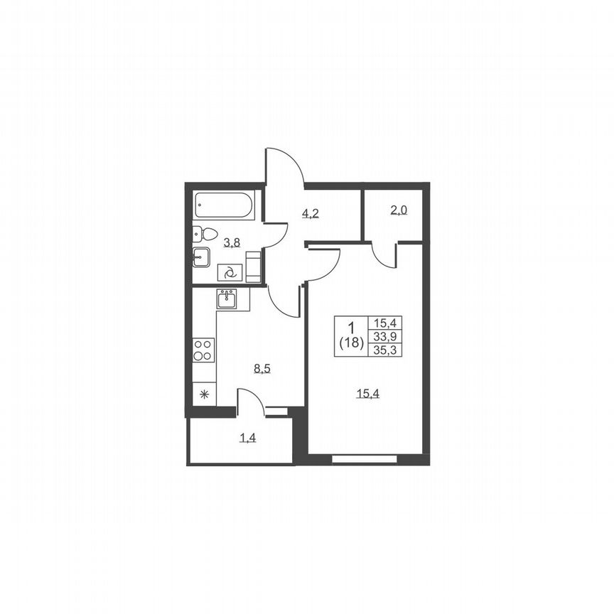1-к. квартира, 35,3 м², 5/8 эт.