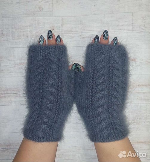 Варежки митенки из пуха норки